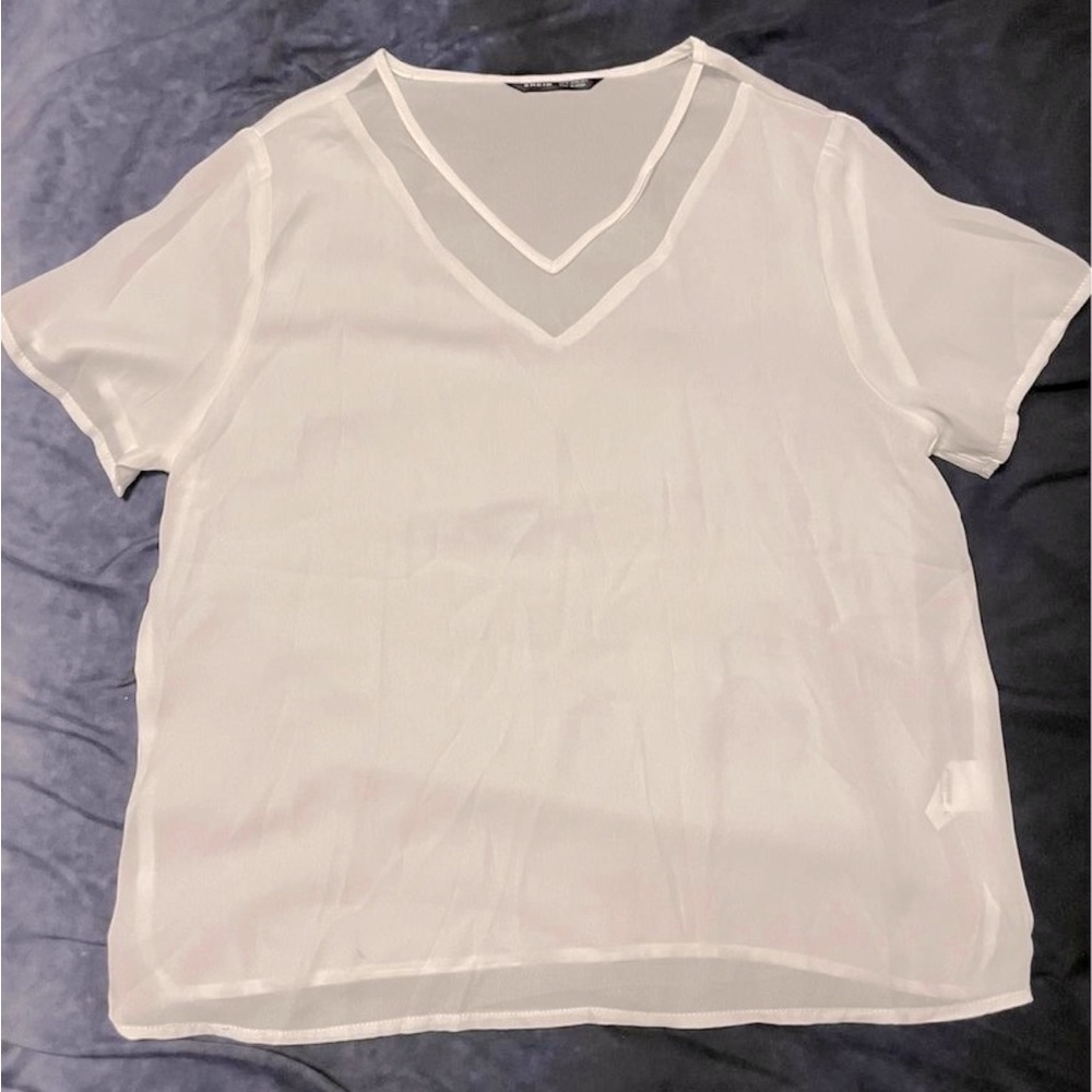 White t-shirt with sheer neckline